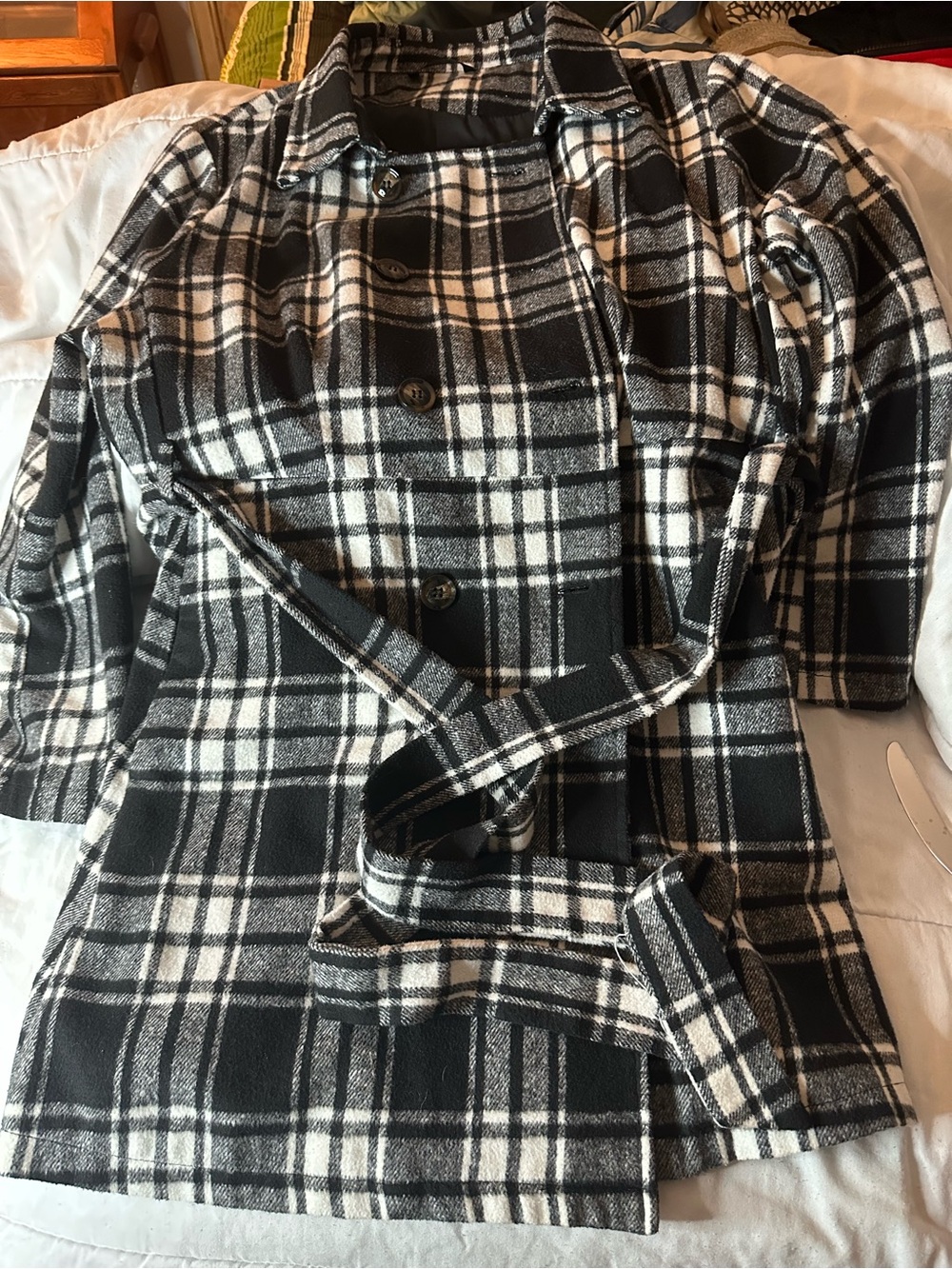 BloomChic Black and White Plaid Coat